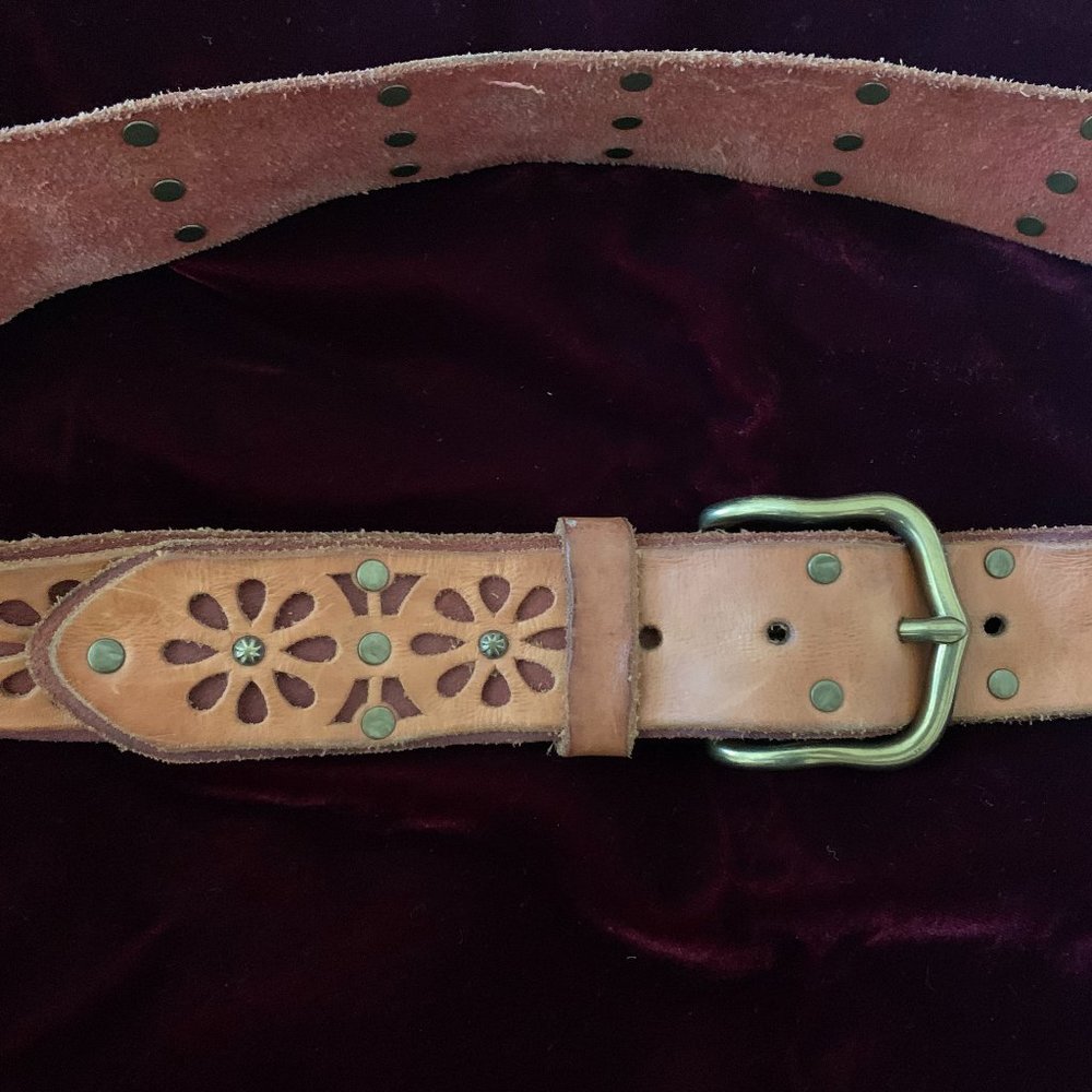 Lucky - Leather belt "Sundance vibe" 1960's 1970's retro cut out tan size 30